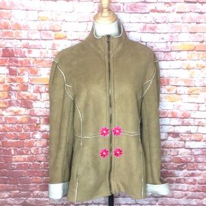 Coach Upcycled
Faux Suede and Shearling Front Zip Floral Embroidered Jacket